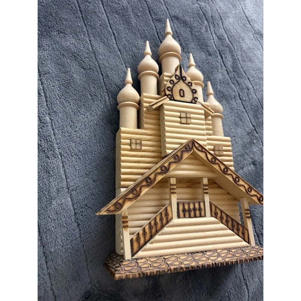Vintage Soviet Russian Kizhi Wooden Church Model Folk Art Souvenir USSR 10”